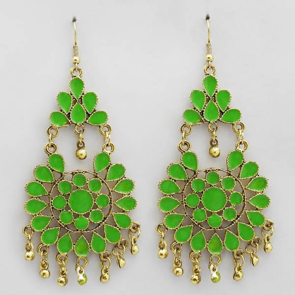 Jeweljunk Gold Plated Green Meenakari Afghani Earrings - 1311070P