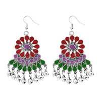 Tip Top Fashions Rhodium Plated Multi Meenakari Afghani Earrings - 1311081C