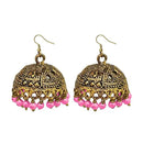Jeweljunk Antique Gold Plated Pink Beads Jhumki Earrings - 1309340F