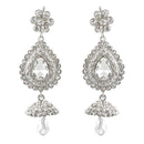Tip Top Fashions Silver Plated White Austrian Stone Dangler Earrings - 1300916