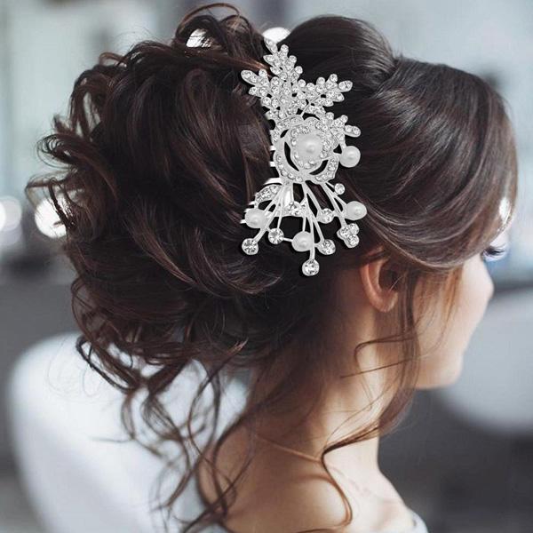 Apurva Pearls Stone Pearl Silver Plated Hair Brooch - 1502215B