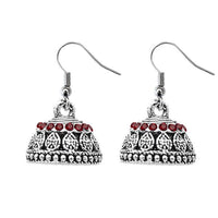 JewelEthnic Red Austrian Stone Rhodium Plated Jhumki - 1307507A