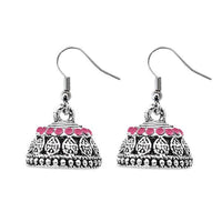 JewelEthnic Pink Austrian Stone Rhodium Plated Jhumki - 1307507H