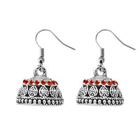 JewelEthnic Red Austrian Stone Rhodium Plated Jhumki - 1307507J