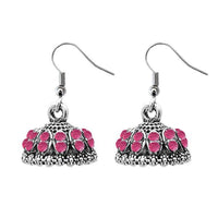 JewelEthnic Pink Austrian Stone Rhodium Plated Jhumki - 1307511I
