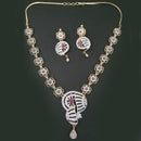 Pralhad American Diamond & Ruby Stone Brass Necklace Set - FBP0019
