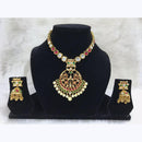 Tarangavi Pink And Green Kundan Beads Necklace Set - FNV-1005