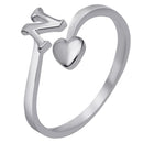 Mahi Rhodium Plated 'N' Initial and Heart Adjustable Finger Ring for Women (FR1103125R)