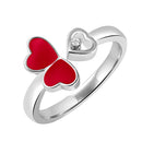 Mahi Tripple Heart Red Meena Work Silver Color Adjustable Finger Ring for Women (FR1103130RRed)