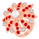Mahi Rose Gold Plated Floral Look Adjustable Finger Ring with Red Artificial Pearl & Crystal for Women (FR1103190ZRedWhi)