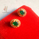 H K Fashion Modern Style Emerald Color Gemstone Stud  Earrings