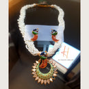 H K Fashion Antique Gold Plated Peacock Pearls Choker Necklace Set