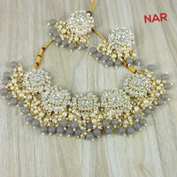 India Art Gold Plated Kundan Stone & Beads Necklace Set