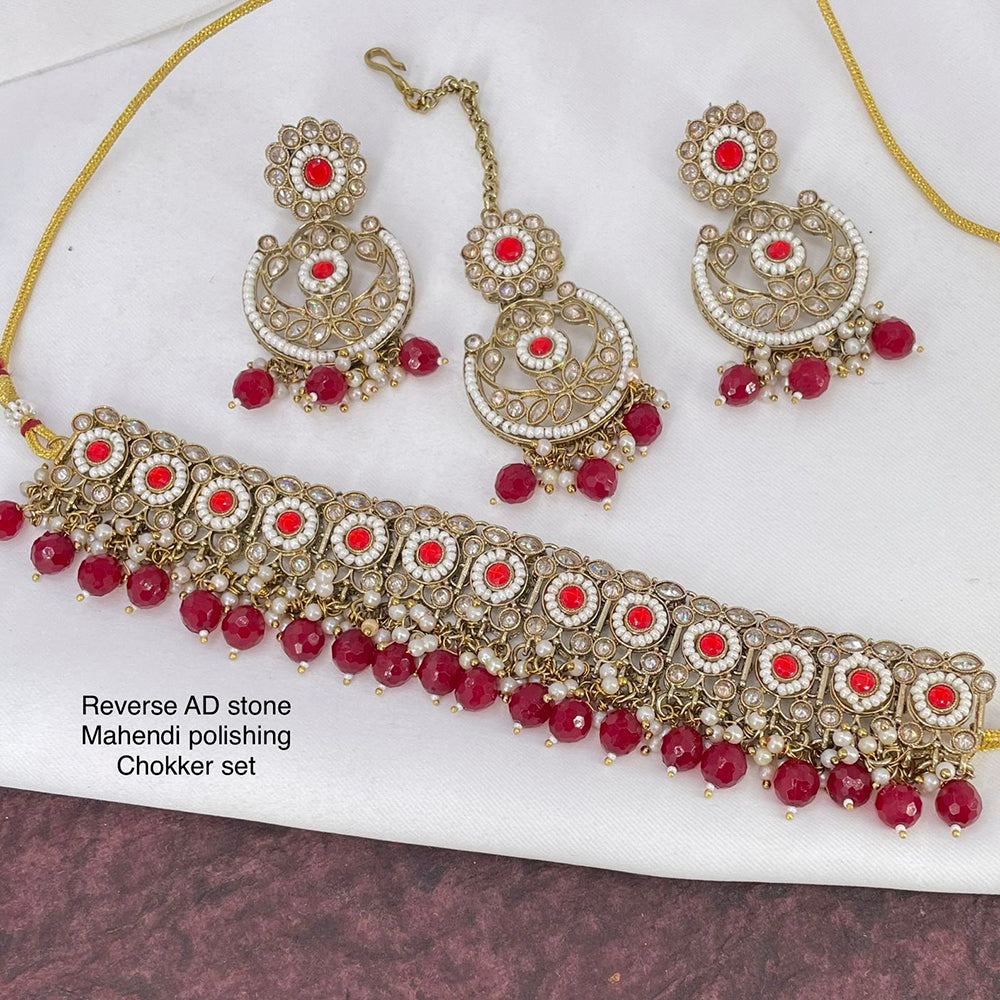 India Art  Mehendi Antique Polishing Crystal Stone Necklace Set