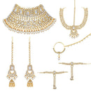 Etnico 18K Gold Plated Traditional Handcrafted Faux Kundan Studded Bridal Jewellery Set with Earrings & Matha Patti for Women (IJ020W)