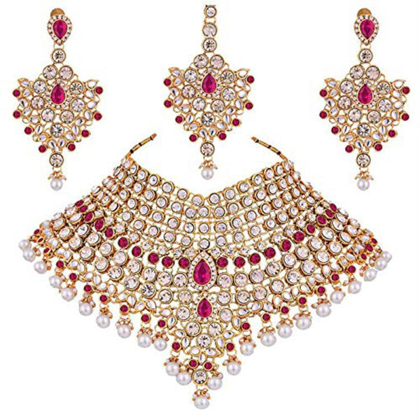 Etnico Traditional Gold Plated Kundan Bridal Dulhan Jewellery Set for Women (IJ021Q)