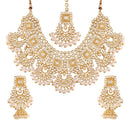 Etnico 18K Gold Plated Traditional Handcrafted Faux Kundan & Stone Studded Bridal Choker Necklace Jewellery Set For Women (IJ026W)