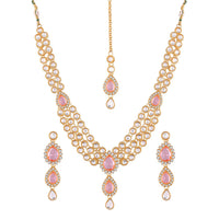 Etnico Gold Plated and American Diamond Necklace Set for Women & Girls (Pink)