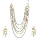 Etnico 18K Gold Plated Kundan & Pearl Beaded Multi Strand Necklace Jewellery Set For Women (IJ318Gr)