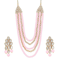 Etnico 18K Gold Plated Kundan & Pearl Beaded Multi Strand Necklace Jewellery Set For Women (IJ318Pe)