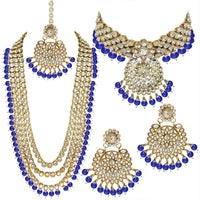 Etnico Traditional 18K Gold Plated Kundan & Pearl Studded Bridal Choker Necklace Jewellery Set With Earrings & Maang Tikka for Women (IJ325BL)