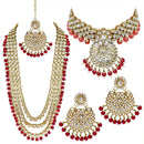 Etnico Traditional 18K Gold Plated Kundan & Pearl Studded Bridal Choker Necklace Jewellery Set With Earrings & Maang Tikka for Women (IJ325R)