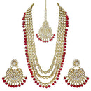Etnico 18K Gold Plated Traditional Kundan & Pearl Studed Bridal Jewellery Set For Women (IJ348M)