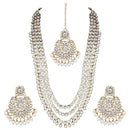 Etnico 18K Gold Plated Traditional Kundan & Pearl Studed Bridal Jewellery Set For Women (IJ348W)