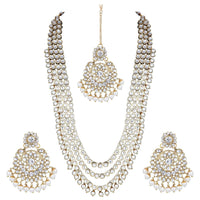 Etnico 18K Gold Plated Traditional Kundan & Pearl Studed Bridal Jewellery Set For Women (IJ348W)