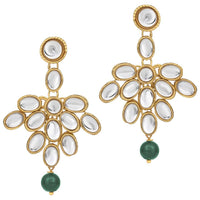 Etnico Wedding Collection 5 Layer Faux Mother-of-pearl and Kundan Rani Haar Necklace Jewellery Set with Earrings for Women (IJ350G)