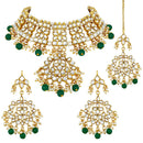 Etnico 18K Gold Plated Traditional Handcrafted Kundan & Pearl Studded Choker Necklace Jewellery Set With Earrings & Maang Tikka For Women (K7057G)