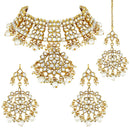 Etnico 18K Gold Plated Traditional Handcrafted Kundan & Pearl Studded Choker Necklace Jewellery Set With Earrings & Maang Tikka For Women (K7057W)