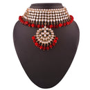 Etnico 18K Gold Plated Traditional Kundan & Pearl Studded Choker Necklace Jewellery Set with Earrings & Maang Tikka For Women (K7058R)