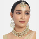 Etnico Gold Plated Traditional Kundan & Pearl Studded Choker NecklaceJewellery Set with Earrings & Maang Tikka For Women (K7069Min)