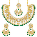 Etnico 18K Gold Plated Traditional Handcrafted Faux Kundan & Pearl Studded Bridal Choker Necklace Jewellery Set with Earrings & Maang Tikka (K7076G)