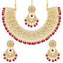 Etnico 18K Gold Plated Traditional Handcrafted Faux Kundan & Pearl Studded Bridal Choker Necklace Jewellery Set with Earrings & Maang Tikka (K7076R)