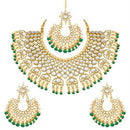 Etnico 18K Gold Plated Traditional Handcrafted Faux Kundan & Pearl Studded Bridal Choker Necklace Jewellery Set with Earrings & Maang Tikka (K7077G)