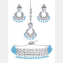 Etnico 18k Rhodium Plated Ethnic Indian Traditional Kundan & Pearl Choker Necklace Jewellery Set for Women (K7083ZSB)