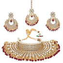 Etnico 18K Gold Plated Traditional Kundan & Pearl Studded Bridal Choker Necklace Jewellery Set for Women (K7085)