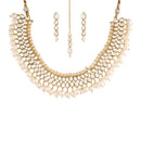 Etnico White 18K Gold Plated Traditional Jewellery with Earrings and Maang Tikka Encased with Kundan Set for Women - K7090W