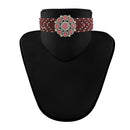 Etnico 18k Gold Plated Traditional Maroon Stone Studded & Beaded Choker Necklace Jewellery Set For Women/Girls (K7205M)