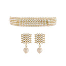 Etnico 18k Gold Plated Traditional White Pearl & Kundan Studded Choker Necklace Jewellery Set For Women/Girls (K7209W)