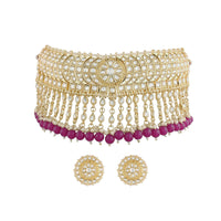 Etnico 18K Gold Plated Traditional Kundan & Pearl Studded Choker Necklace Set For Women/Girls (K7210Pu)