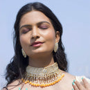 Etnico 18K Gold Plated Traditional Kundan & Pearl Studded Choker Necklace Set For Women/Girls (K7210Y)