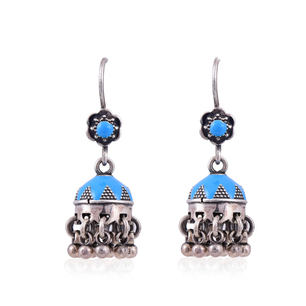 Silver Mountain Sterling Silver blue enamel small jhumka earring