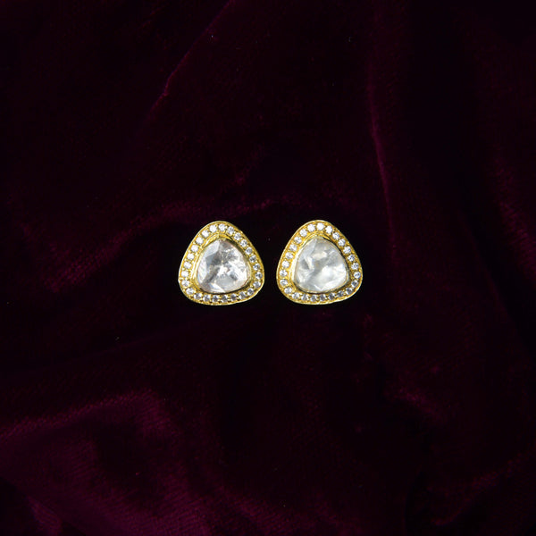 Nipura Kundan 925 Silver Triguni Moissanite Earrings