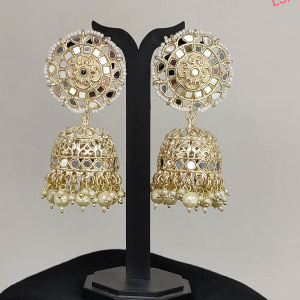 Lucentarts Jewellery White Mirror & Pearl Designer Jhumki Earrings