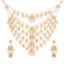 Etnico 18K Gold Plated Multi Strand Floral Kundan & Pearl Beaded Necklace Jewellery Set (M4080W)