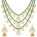 Etnico 3 Layered Multi Strand Floral Kundan & Pearl Beaded Necklace For Women/ Girls (M4094G)