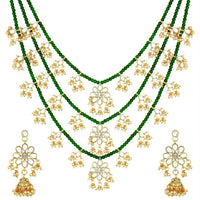Etnico 3 Layered Multi Strand Floral Kundan & Pearl Beaded Necklace For Women/ Girls (M4094G)
